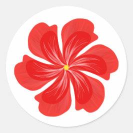 Pegatina Redonda Vibrant Red Petal Bloom - Minimalist Floral Art