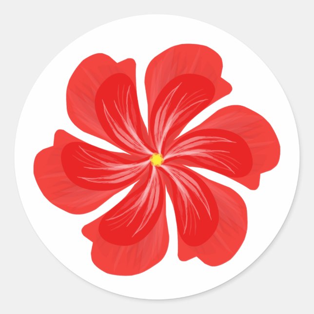 Pegatina Redonda Vibrant Red Petal Bloom - Minimalist Floral Art (Anverso)