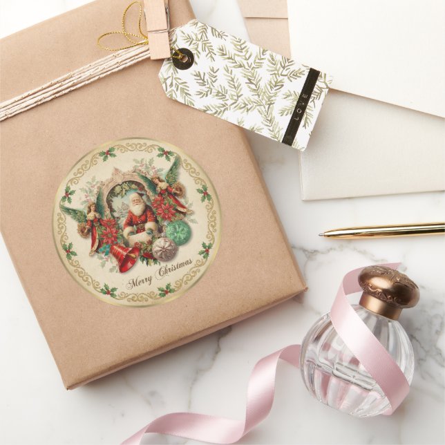 Pegatina Redonda Vibrant Victorian Christmas Collage (Regalar)
