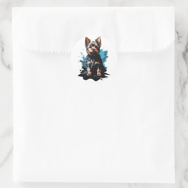 Pegatina Redonda Vibrant Yorkshire Terrier Splash Art (Bolso)