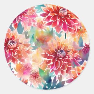 Pegatina Redonda Vibrante acuarela Dahlia