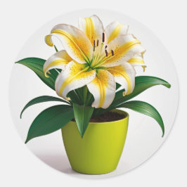 Pegatina Redonda Vibrante Arte Botánico Floral, Flores de Zinnia