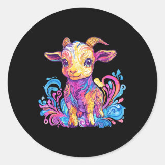 Pegatina Redonda Vibrante arte de Ilustracion de cabra arco iris