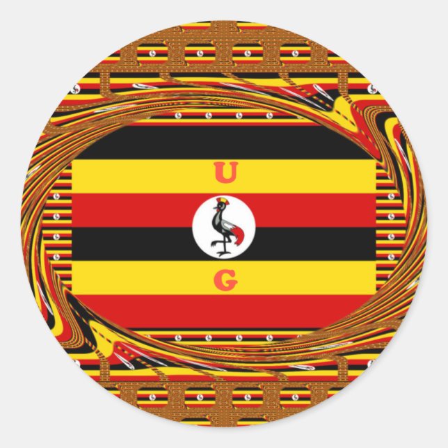 Pegatina Redonda Vibrante arte inspirado en la bandera de Uganda (Anverso)