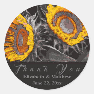 Pegatina Redonda Vibrante Artsy amarillo girasol Resumen de carbón