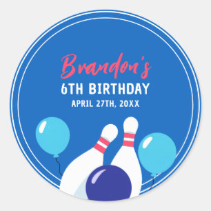 Pegatina Redonda Vibrante Blue y Red Bowling 6º cumpleaños