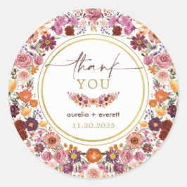 Pegatina Redonda Vibrante Boda Wildflower Meadow