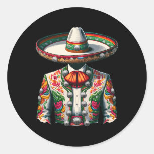 Pegatina Redonda Vibrante Charro Mexicano Suit Mariachi Tradicional