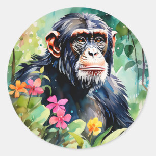 Pegatina Redonda Vibrante Chimpanzee de la Jungla