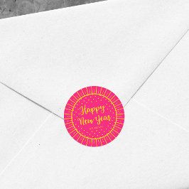 Pegatina Redonda Vibrante escritura de inicio rosa Feliz Año Nuevo