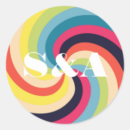 Pegatina Redonda Vibrante Groovy Psicodélico Retro negrita Script