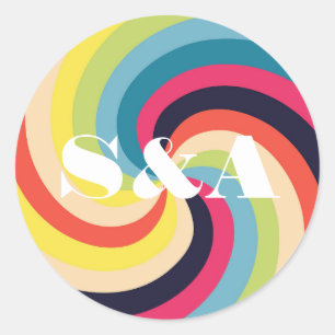 Pegatina Redonda Vibrante Groovy Psicodélico Retro negrita Script