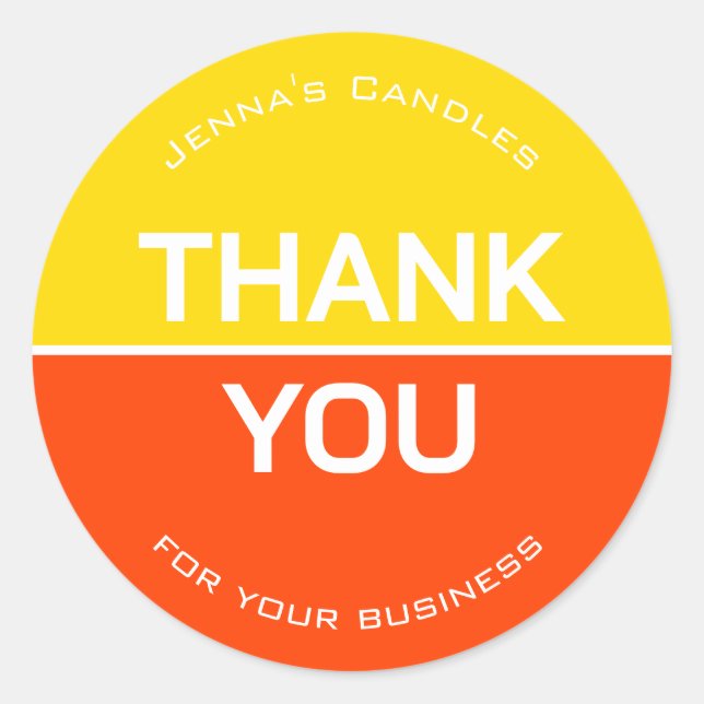 Pegatina Redonda Vibrante Neon Naranja Amarillo Nombre de la compañ (Anverso)