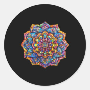 Pegatina Redonda Vibrante patrón de mandala bohemio de meditación d
