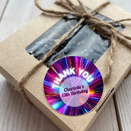 Pegatina Redonda Vibrante Retro Neon GIGHT Purple Gracias