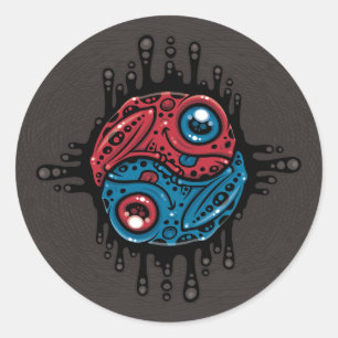 Pegatina Redonda Vibrante veneno rojo y azul Dart Frog Yin Yang