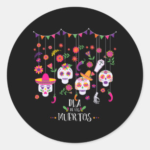 Pegatina Redonda Vibrantes Calaveras de Azúcar Día del Gobierno