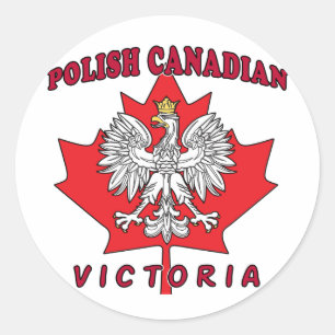 Pegatina Redonda Victoria Polonia Canadiense Leaf