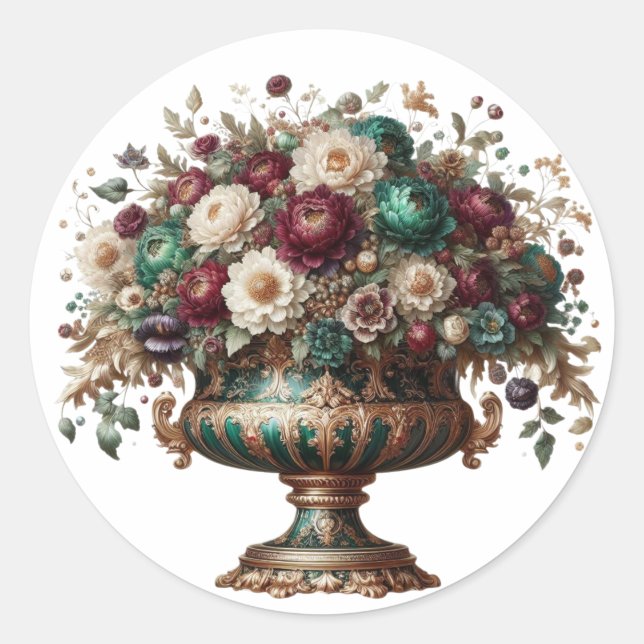 Pegatina Redonda Victorian Bavaria Floral Vase (Anverso)