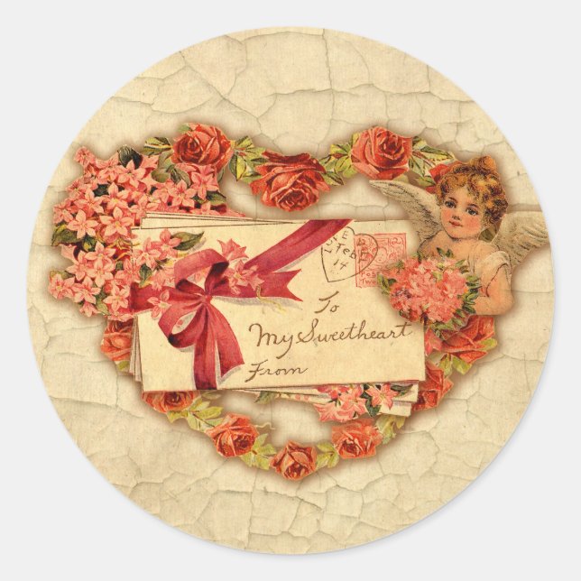 Pegatina Redonda Victorian Valentine (Anverso)