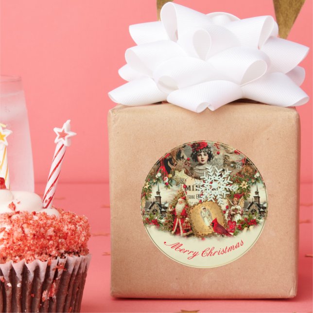 Pegatina Redonda Victorian Yuletide Treasures Collage (Fiesta)