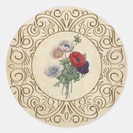 Pegatina Redonda Victoriano Poppies Floral Scrapbook Embellecimient