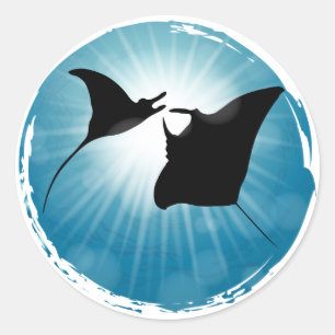 Pegatina Redonda Vida acuática subacuática de Manta Ray