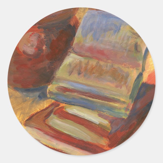 Pegatina Redonda Vida con pintura de libros (Anverso)