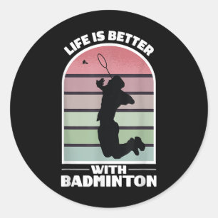 Pegatina Redonda Vida de bádminton divertido juego retro de volante