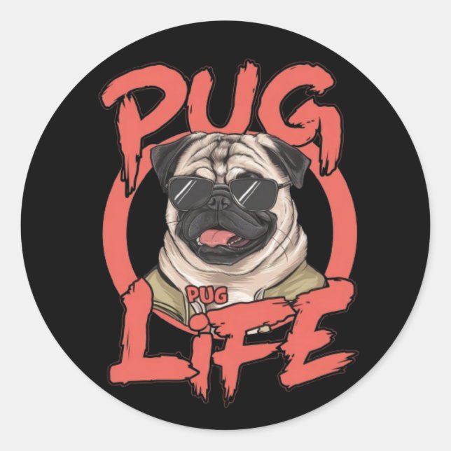 Pegatina Redonda Vida de Pug (Anverso)