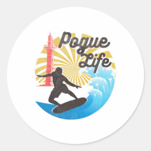 Pegatina Redonda Vida de surf Pogue Beach Van Casas de Luz Retro Di