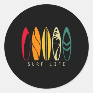 Pegatina Redonda Vida de surf surf vintage tabla de surf retro surf