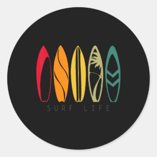 Pegatina Redonda Vida de surf Surfing vintage Tablero de surf retro