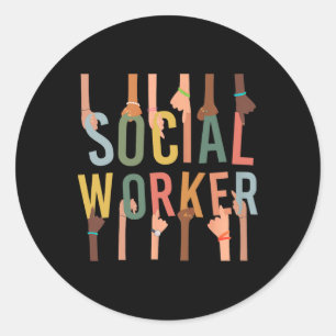 Pegatina Redonda Vida de trabajador social divertida mes del trabaj