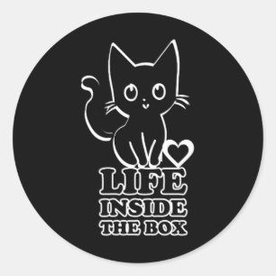 Pegatina Redonda Vida dentro de la caja - Gato negro gatito