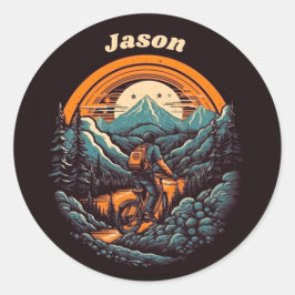 Pegatina Redonda Vida en bicicleta, personalizable retro