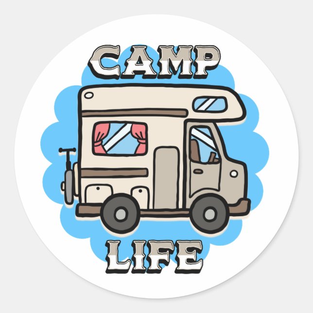 Pegatina Redonda Vida en el campamento | Camper retro (Anverso)