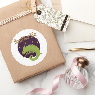 Pegatina Redonda Vida positiva Kawaii divertido lindo camaleón verd