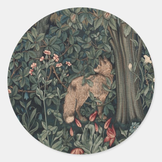 Pegatina Redonda Vida silvestre William Morris Greenery Fox (Anverso)
