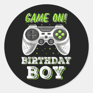 Pegatina Redonda Video Game Boy Birthday Party Decorations Time to