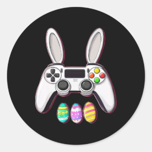 Pegatina Redonda Video Game Bunny Eggs Controller Easter Day Gaming
