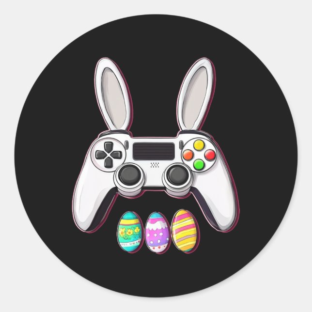 Pegatina Redonda Video Game Bunny Eggs Controller Easter Day Gaming (Anverso)