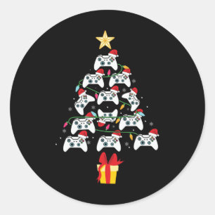 Pegatina Redonda Video Game Controller Christmas Tree Xmas Boy Men