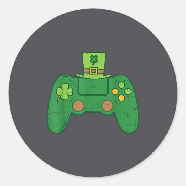 Pegatina Redonda Video Game Controller Irish Gamer Boys St Patricks (Anverso)