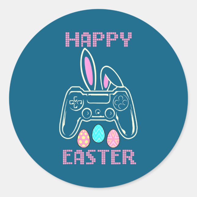 Pegatina Redonda Video Game Easter Bunny Gaming Controller Gamer Bo (Anverso)