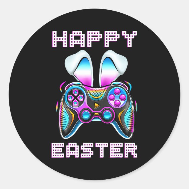 Pegatina Redonda Video Game Easter Bunny Gaming Controller Gamer Bo (Anverso)