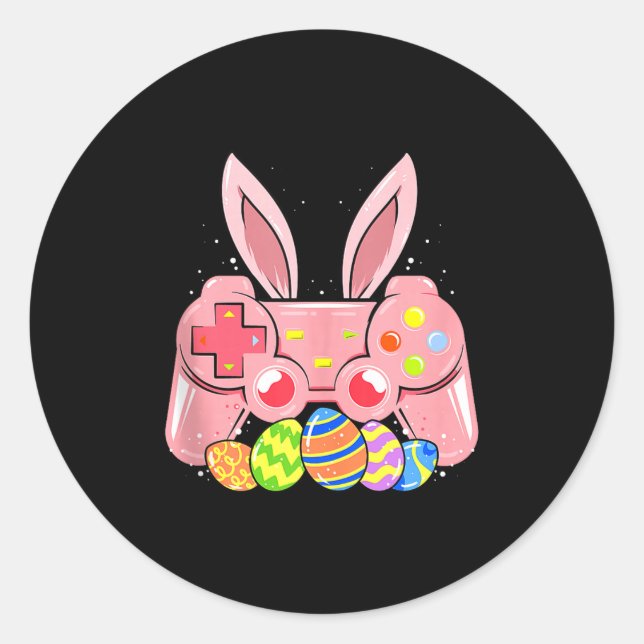 Pegatina Redonda Video Game Easter Bunny Gaming Controller Gamer Bo (Anverso)