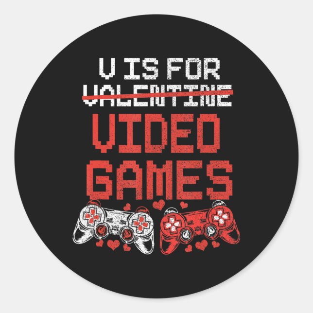 Pegatina Redonda Video Game Valentines Day  for Boys Kids Teenager  (Anverso)