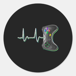 Pegatina Redonda Video Gamer Heartbeat Video Game Controller Gift K