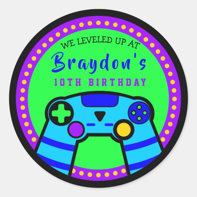 Pegatina Redonda VIDEO GAMER JUEGO Regalo de fiesta de cumpleaños l (Anverso)